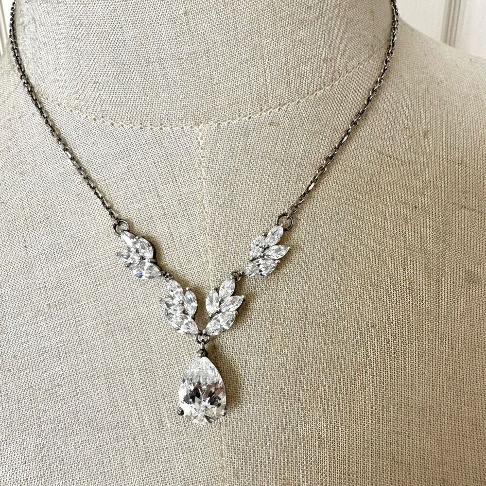 Sterling silver Rhinestone teardrop pendant necklace